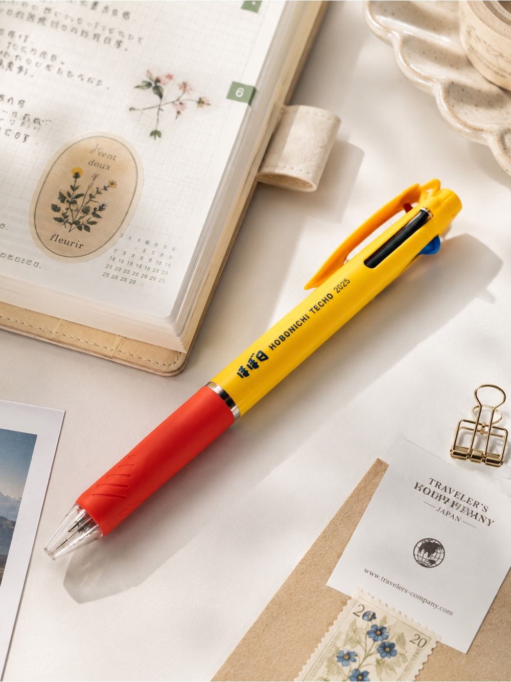 NEW Hobonichi Techo 2025 ExclusiveUni Jetstream 3-Color Pen 0.5mmYellow Orange
